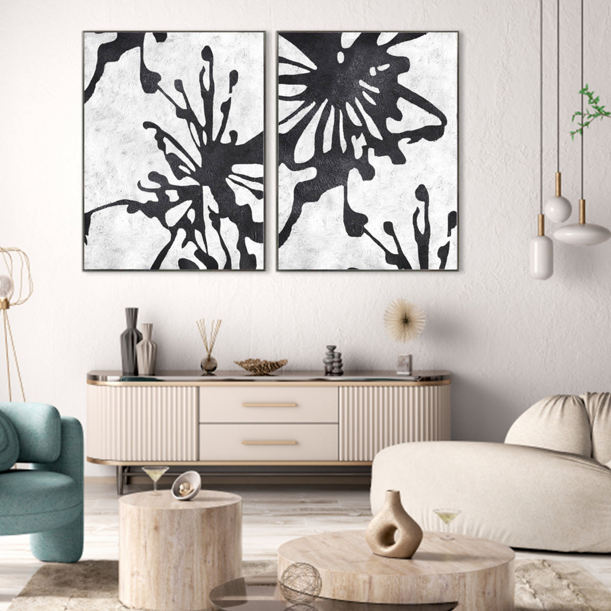 Bold Abstract Black and White Oil Painting for Modern Home Décor