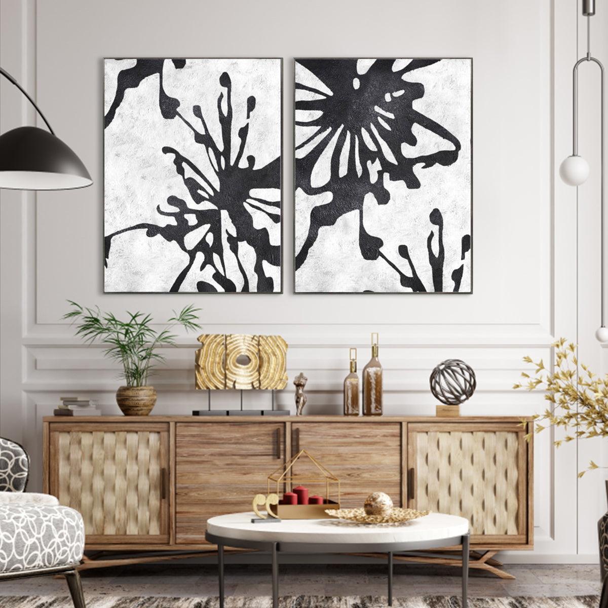 Bold Abstract Black and White Oil Painting for Modern Home Décor