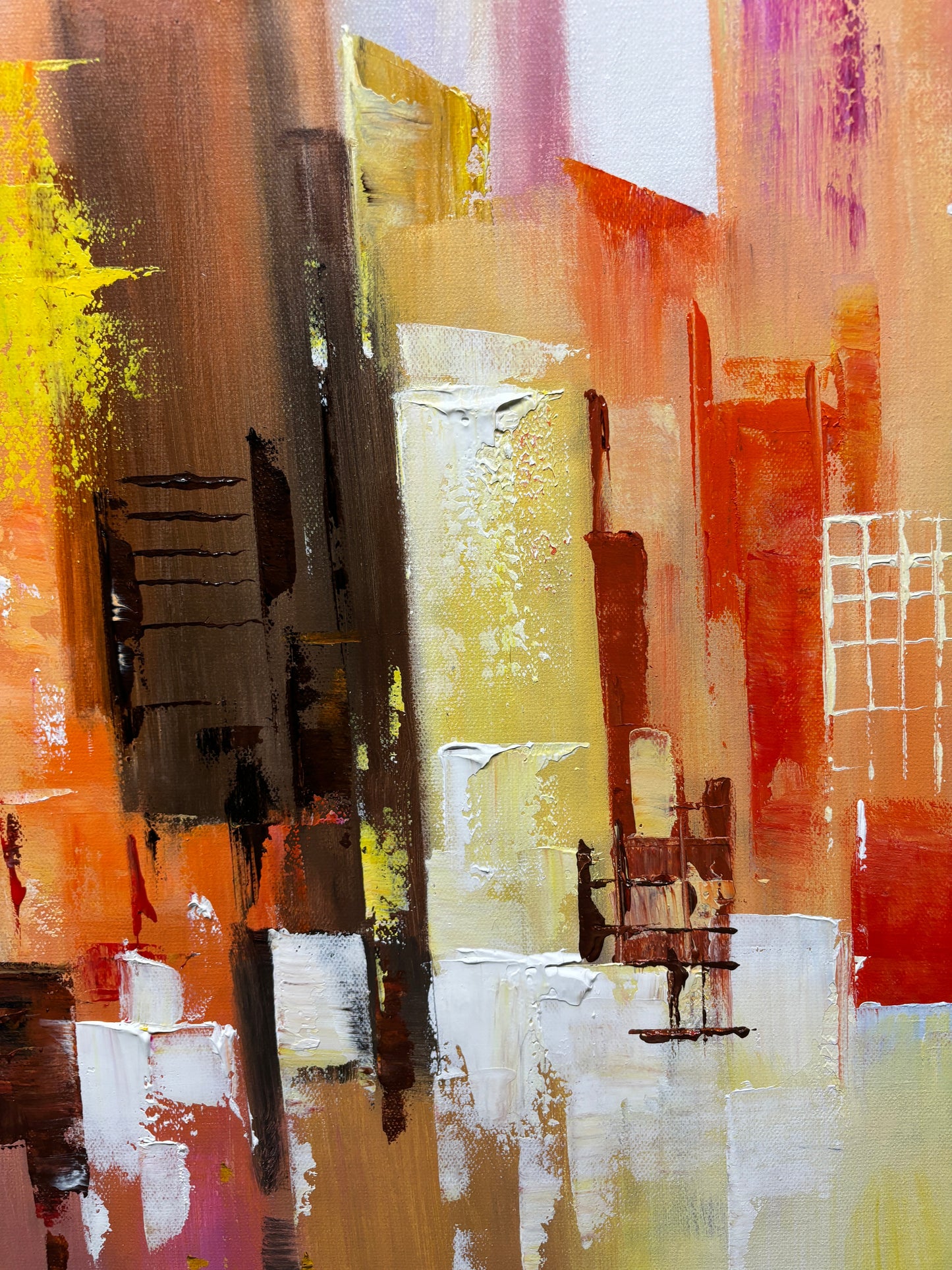 Vibrant Abstract Cityscape Oil Painting for Home Decor and Modern Art Lovers