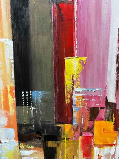 Vibrant Abstract Cityscape Oil Painting for Home Decor and Modern Art Lovers