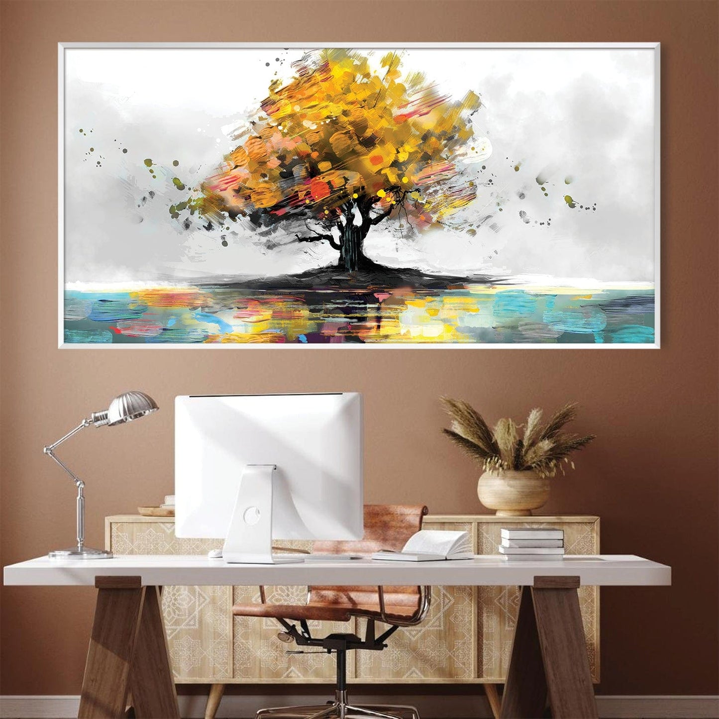 Vibrant Autumn Tree Oil Painting for Modern Home Décor