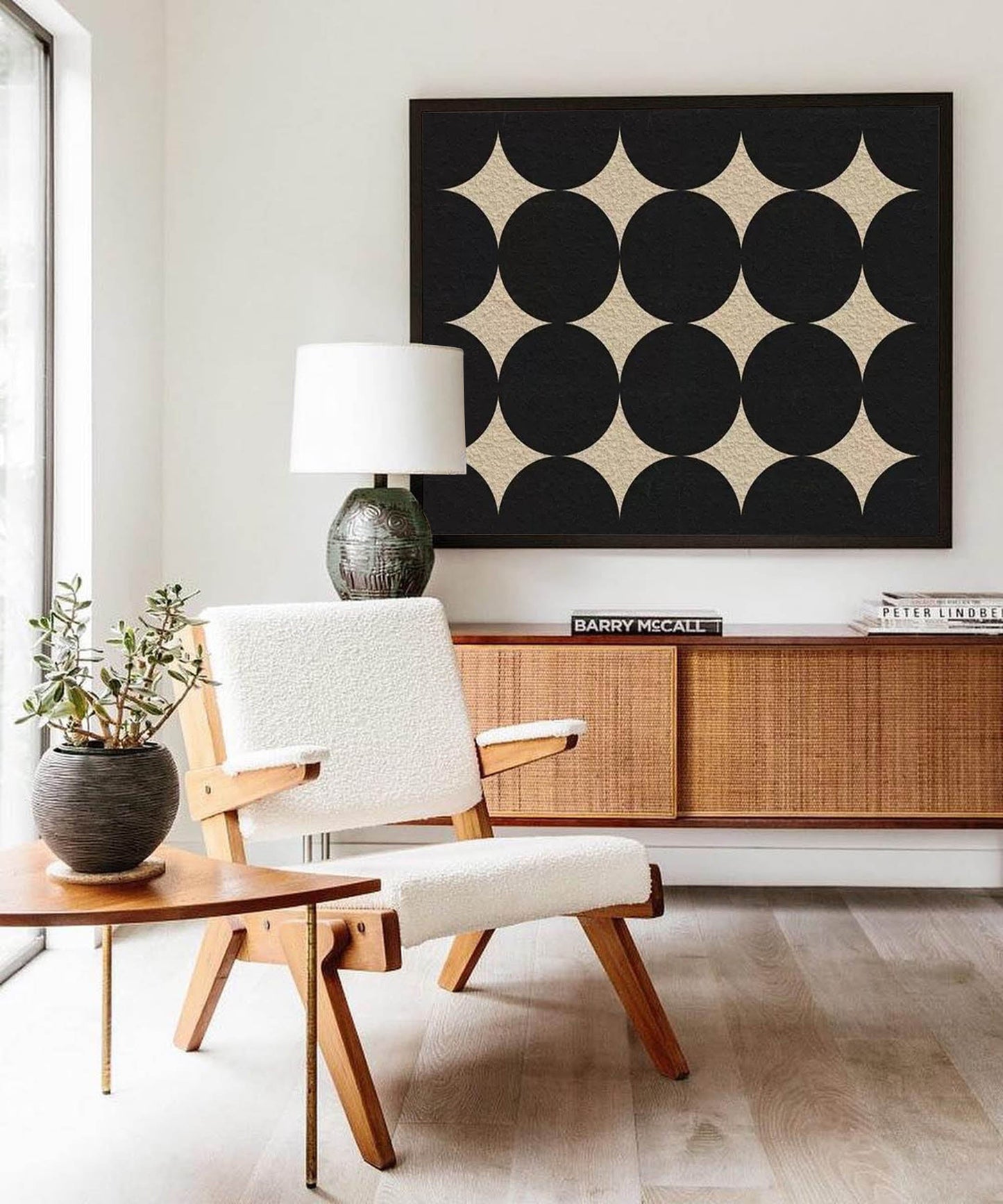 Elegant Black and Beige Minimalist Geometric Oil Painting for Modern Decor