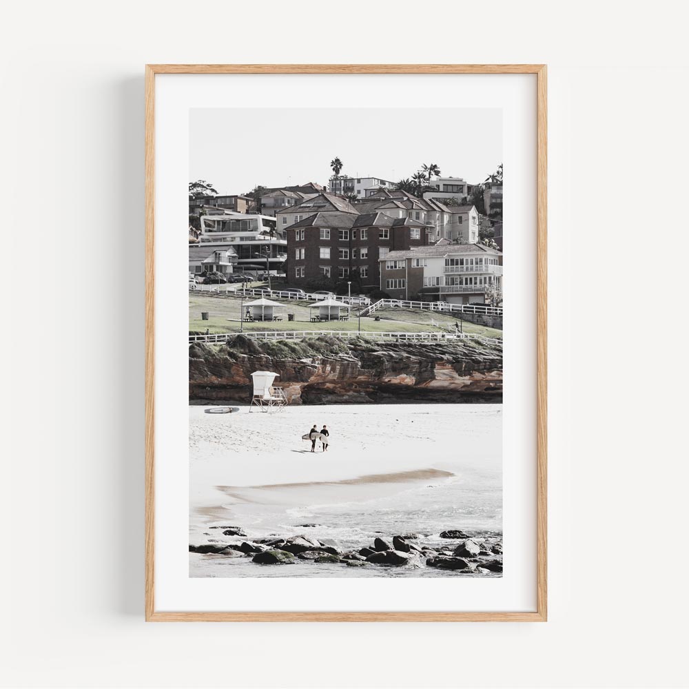Serene Bronte Beach Scene: Coastal Charm Oil Painting for Home Decor