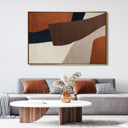 Abstract Wabi Sabi Oil Painting in Brown and Beige Geometric Design for Modern Decor