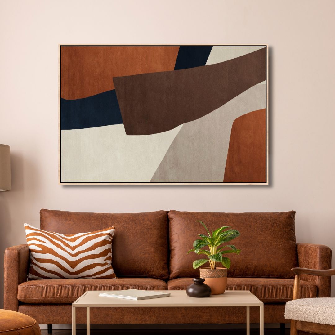 Abstract Wabi Sabi Oil Painting in Brown and Beige Geometric Design for Modern Decor