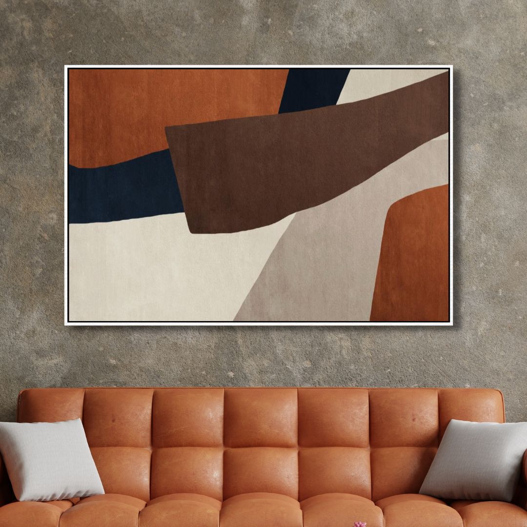 Abstract Wabi Sabi Oil Painting in Brown and Beige Geometric Design for Modern Decor