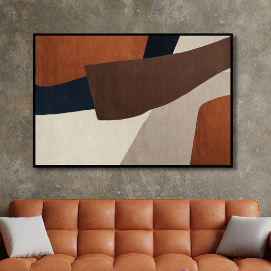 Abstract Wabi Sabi Oil Painting in Brown and Beige Geometric Design for Modern Decor