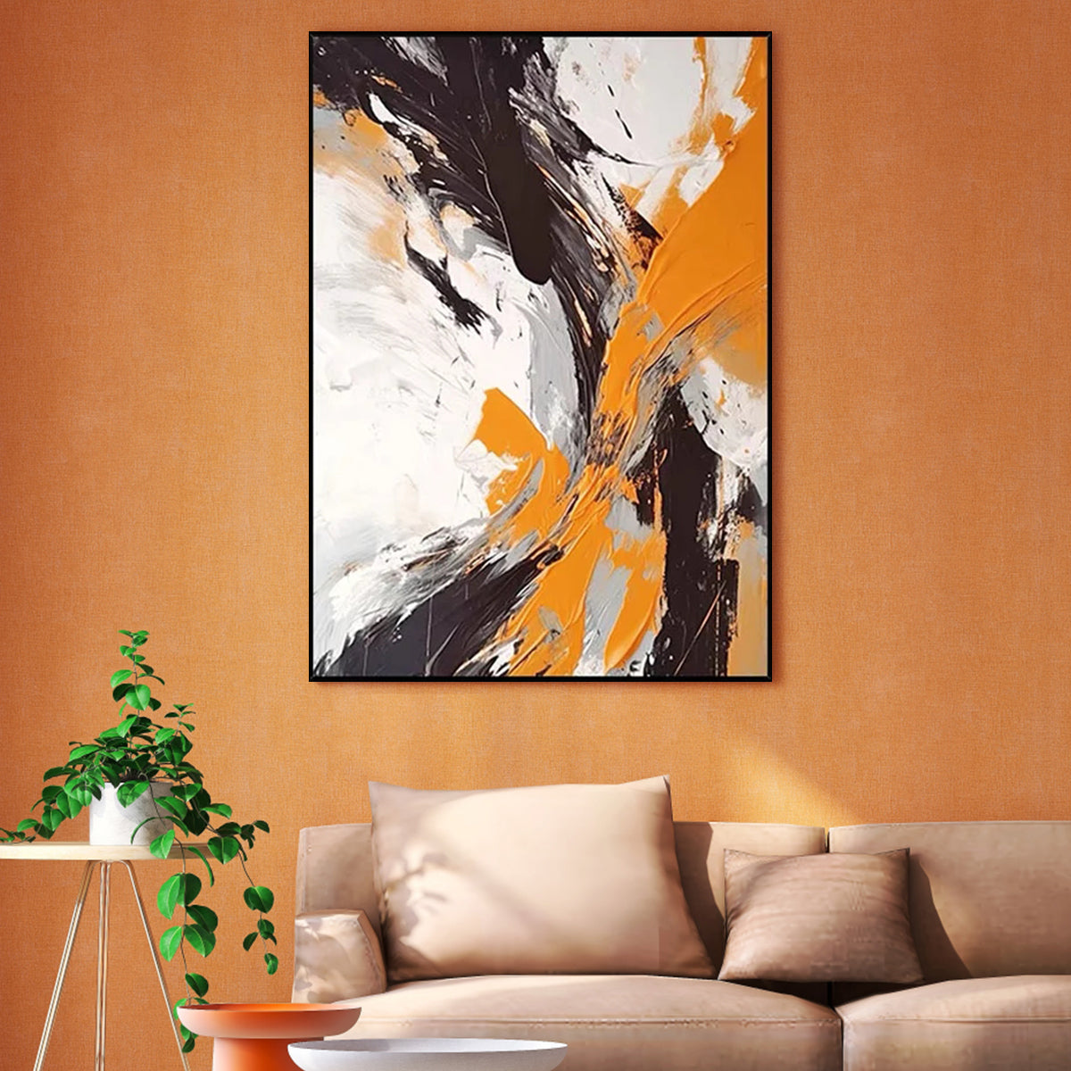 Dynamic Abstract Oil Painting in Earthy Tones with Bold Contrasts for Modern Decor