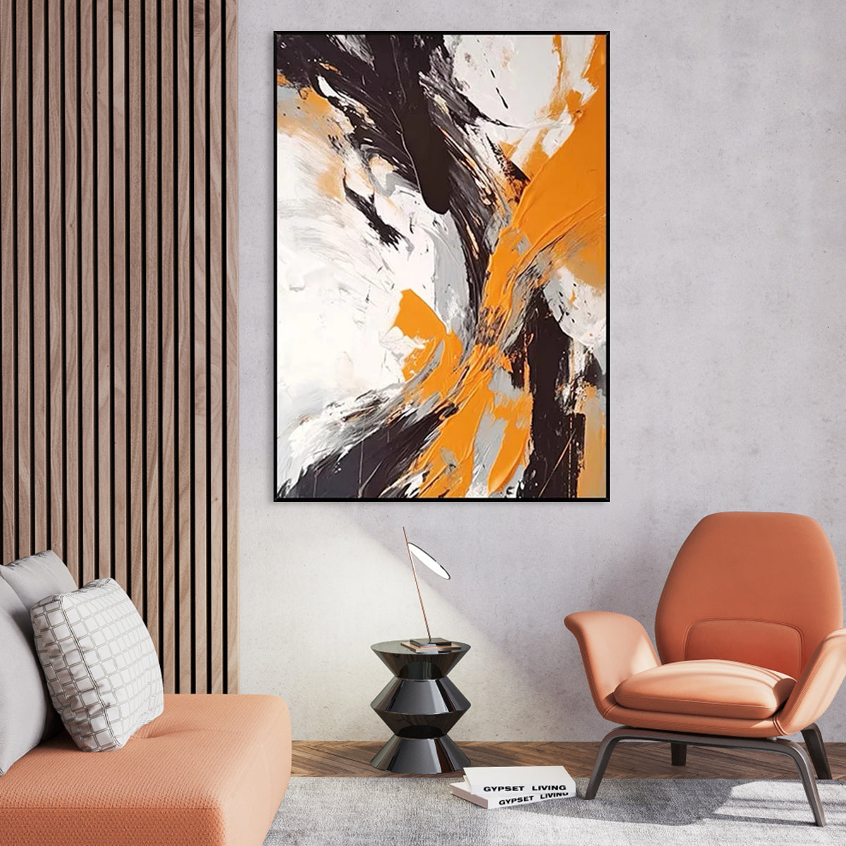 Dynamic Abstract Oil Painting in Earthy Tones with Bold Contrasts for Modern Decor