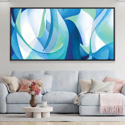 Abstract Blue Waves Oil Painting for Modern Home Decor