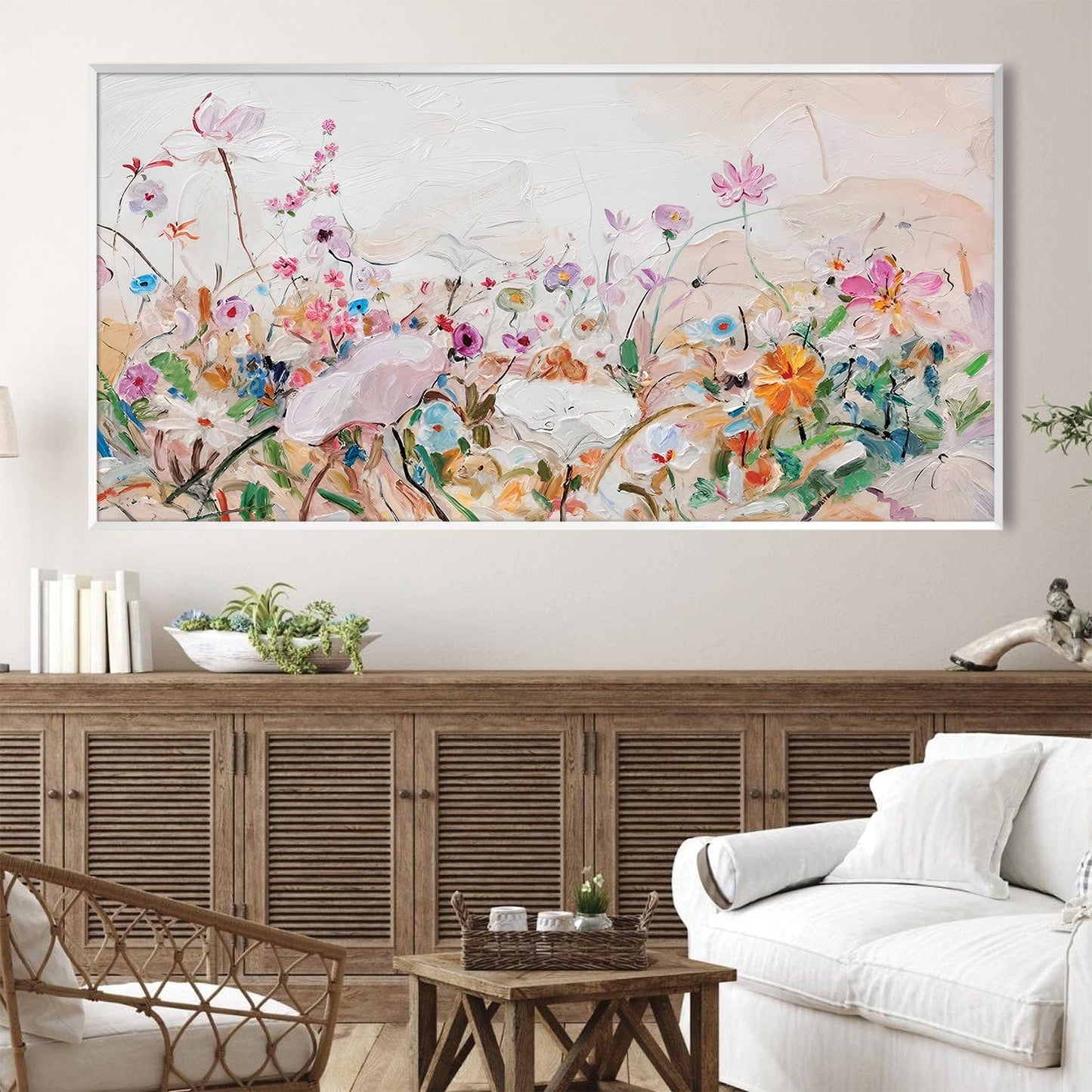Vibrant Floral Oil Painting - Colorful Garden Canvas Art for Home Decor