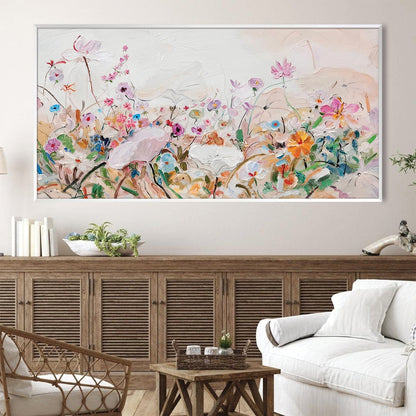 Vibrant Floral Oil Painting - Colorful Garden Canvas Art for Home Decor