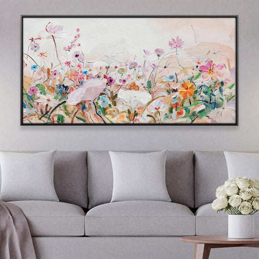 Vibrant Floral Oil Painting - Colorful Garden Canvas Art for Home Decor