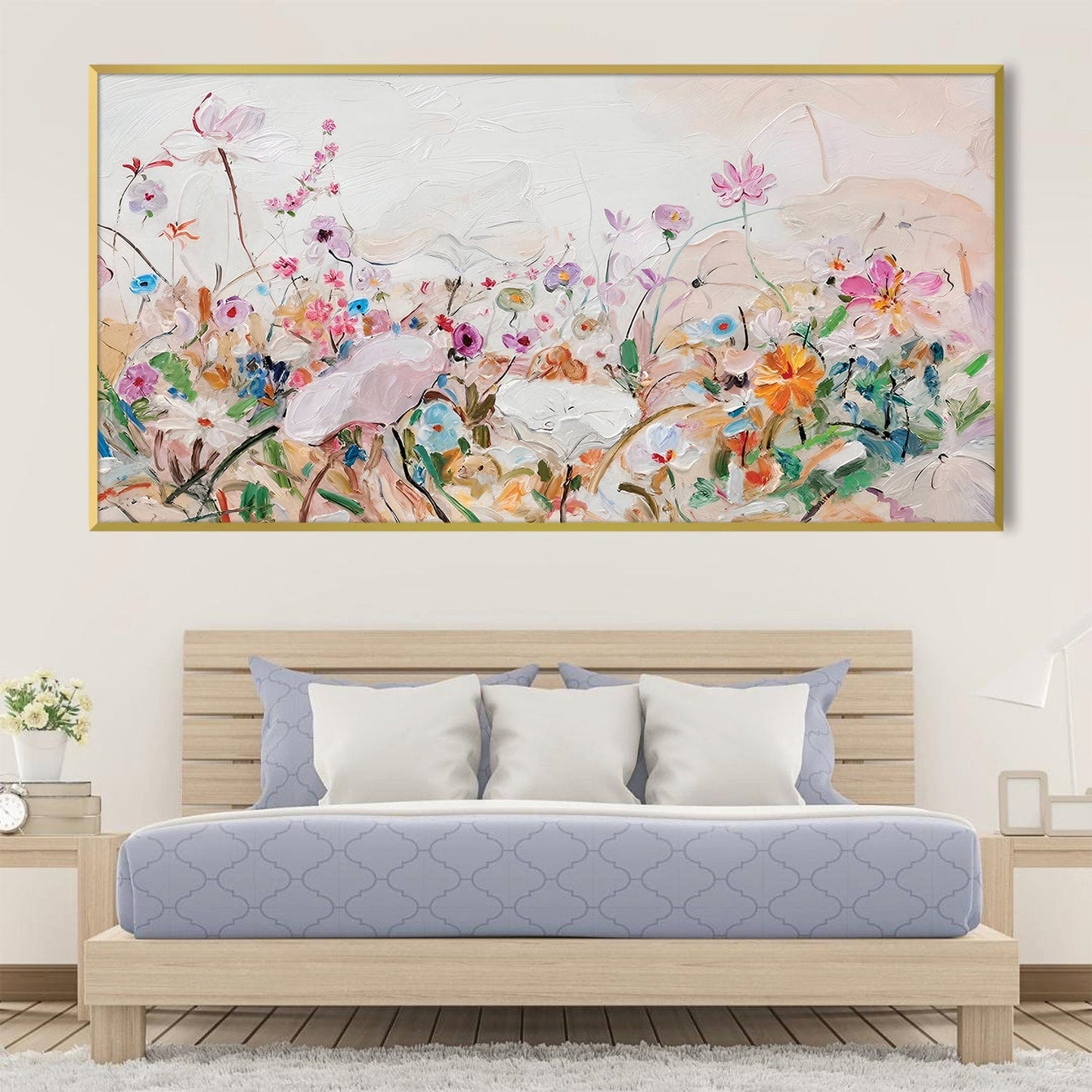 Vibrant Floral Oil Painting - Colorful Garden Canvas Art for Home Decor
