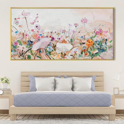 Vibrant Floral Oil Painting - Colorful Garden Canvas Art for Home Decor