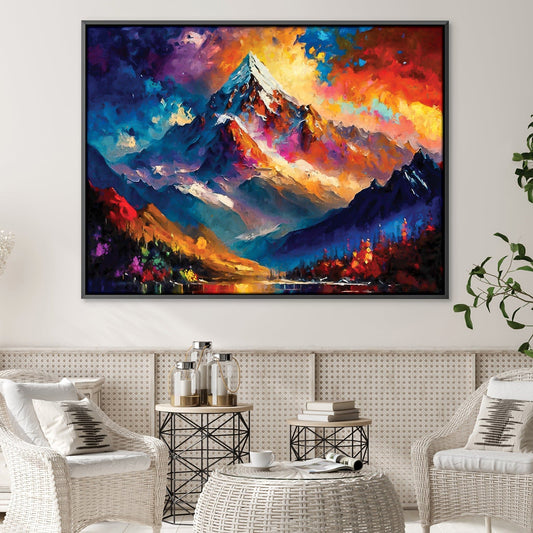 Vibrant Mountain Landscape Oil Painting with Bold Colors and Stunning Brushwork