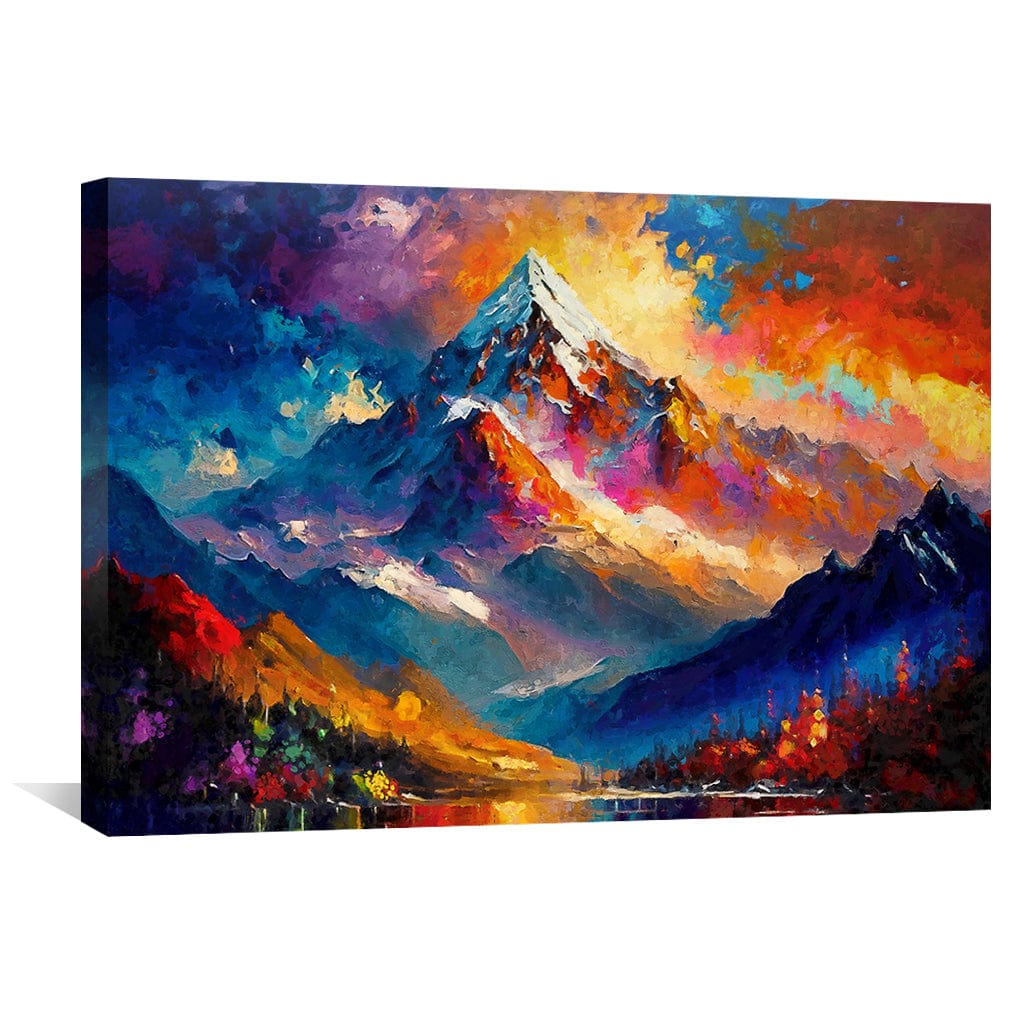 Vibrant Mountain Landscape Oil Painting with Bold Colors and Stunning Brushwork