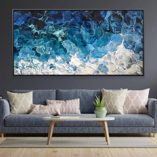 Tranquil Blue Waves: Abstract Oil Painting for Serene Home Decor
