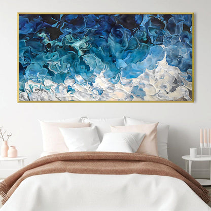 Tranquil Blue Waves: Abstract Oil Painting for Serene Home Decor