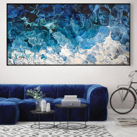 Serene Blue Waves Abstract Oil Painting for Modern Home Decor