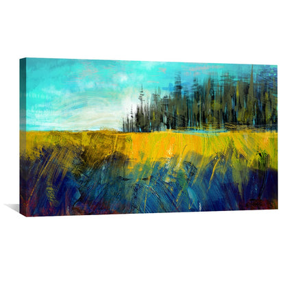 Vibrant Landscape Oil Painting of Lush Meadows and Blue Sky Decor