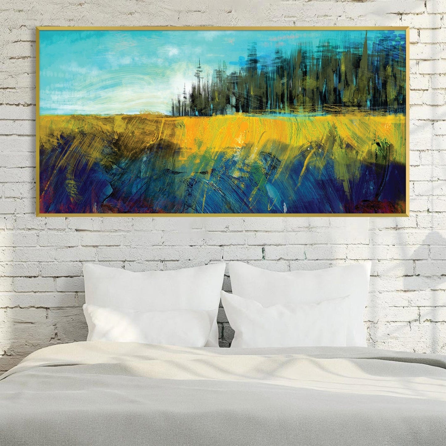 Vibrant Landscape Oil Painting of Lush Meadows and Blue Sky Decor