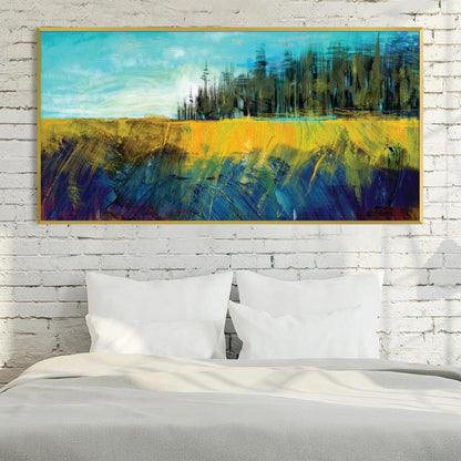 Vibrant Landscape Oil Painting of Lush Meadows and Blue Sky Decor