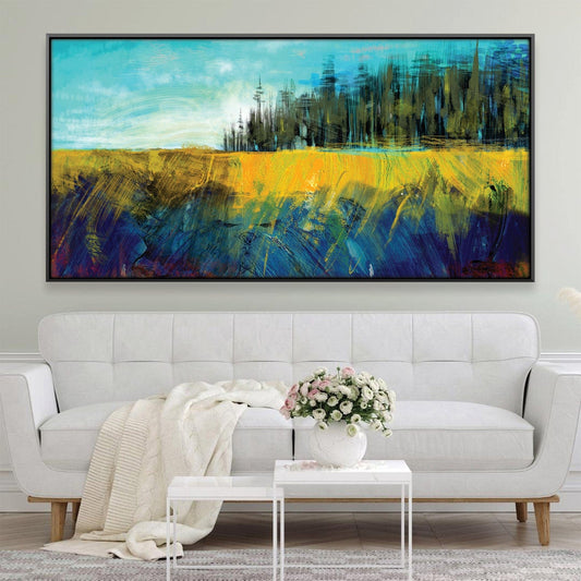 Vibrant Landscape Oil Painting of Lush Meadows and Blue Sky Decor