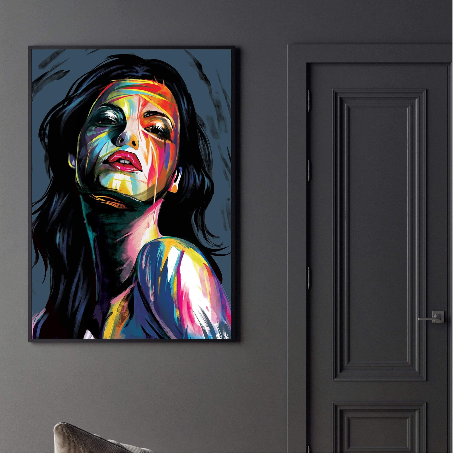 Vibrant Abstract Oil Painting of a Woman's Portrait for Modern Home Decor