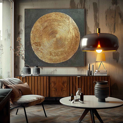 Elegant Gold Circular Texture Oil Painting for Modern Minimalist Decor