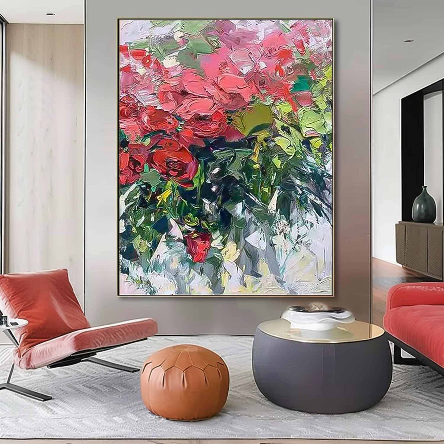 Vibrant Floral Oil Painting for Home Decor - Artistic Flower Canvas Art