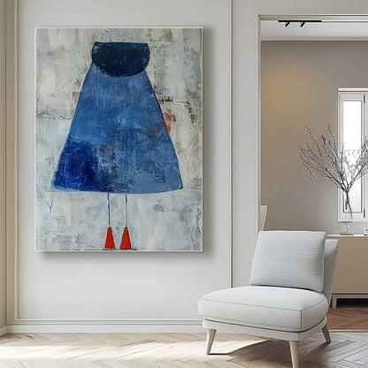 Contemporary Woman in Blue Dress - Abstract Minimalist Oil Painting for Modern Decor