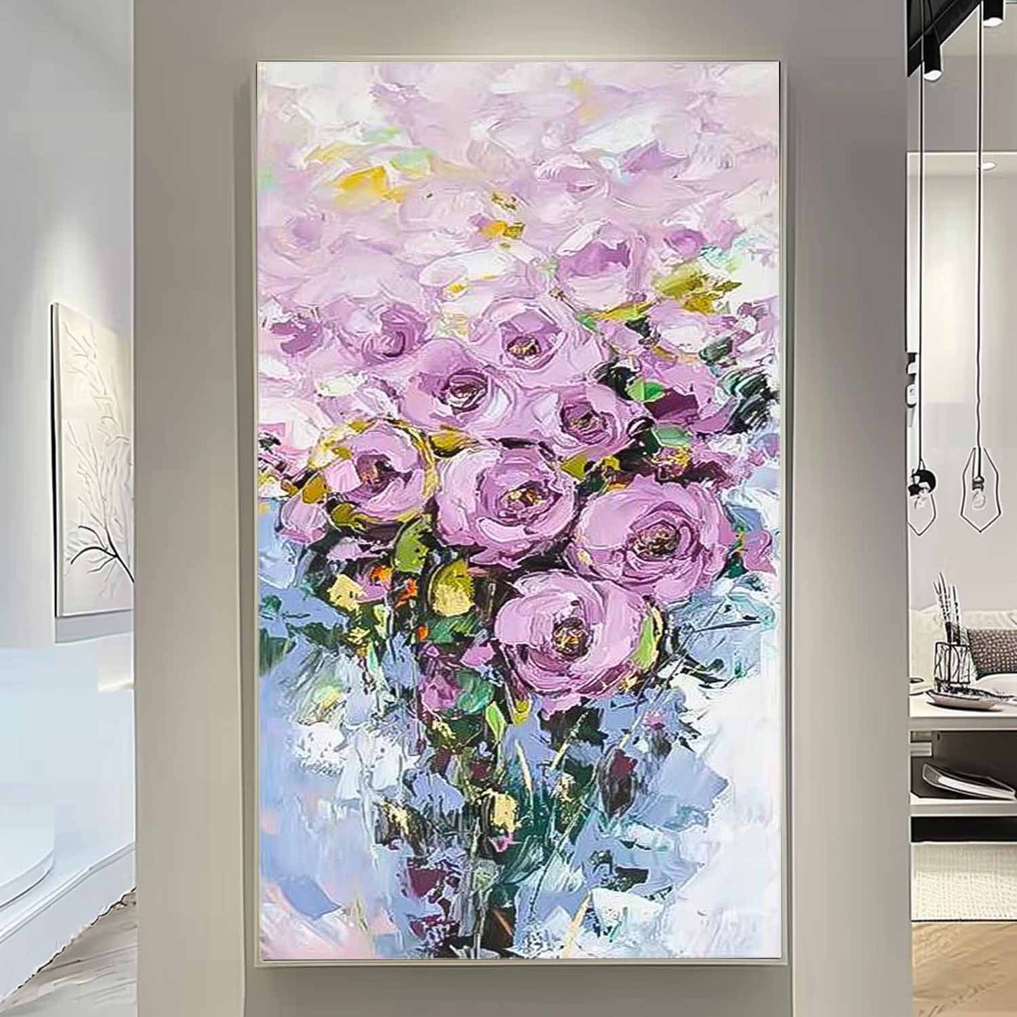 Vibrant Purple Rose Oil Painting for Floral Home Decor