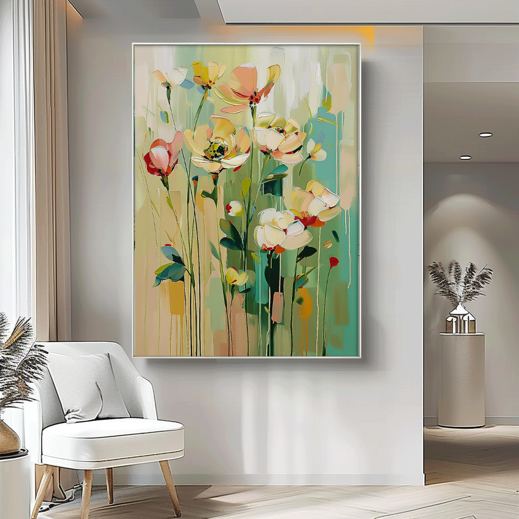 Vibrant Floral Oil Painting for Home Décor – Colorful Flower Art Canvas