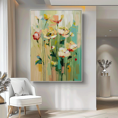 Vibrant Floral Oil Painting for Home Décor – Colorful Flower Art Canvas