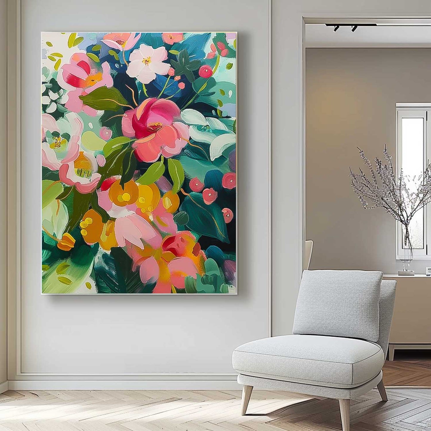 Vibrant Floral Oil Painting for Home Decor – Colorful Flower Art on Canvas