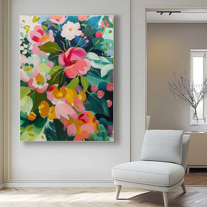 Vibrant Floral Oil Painting for Home Decor – Colorful Flower Art on Canvas