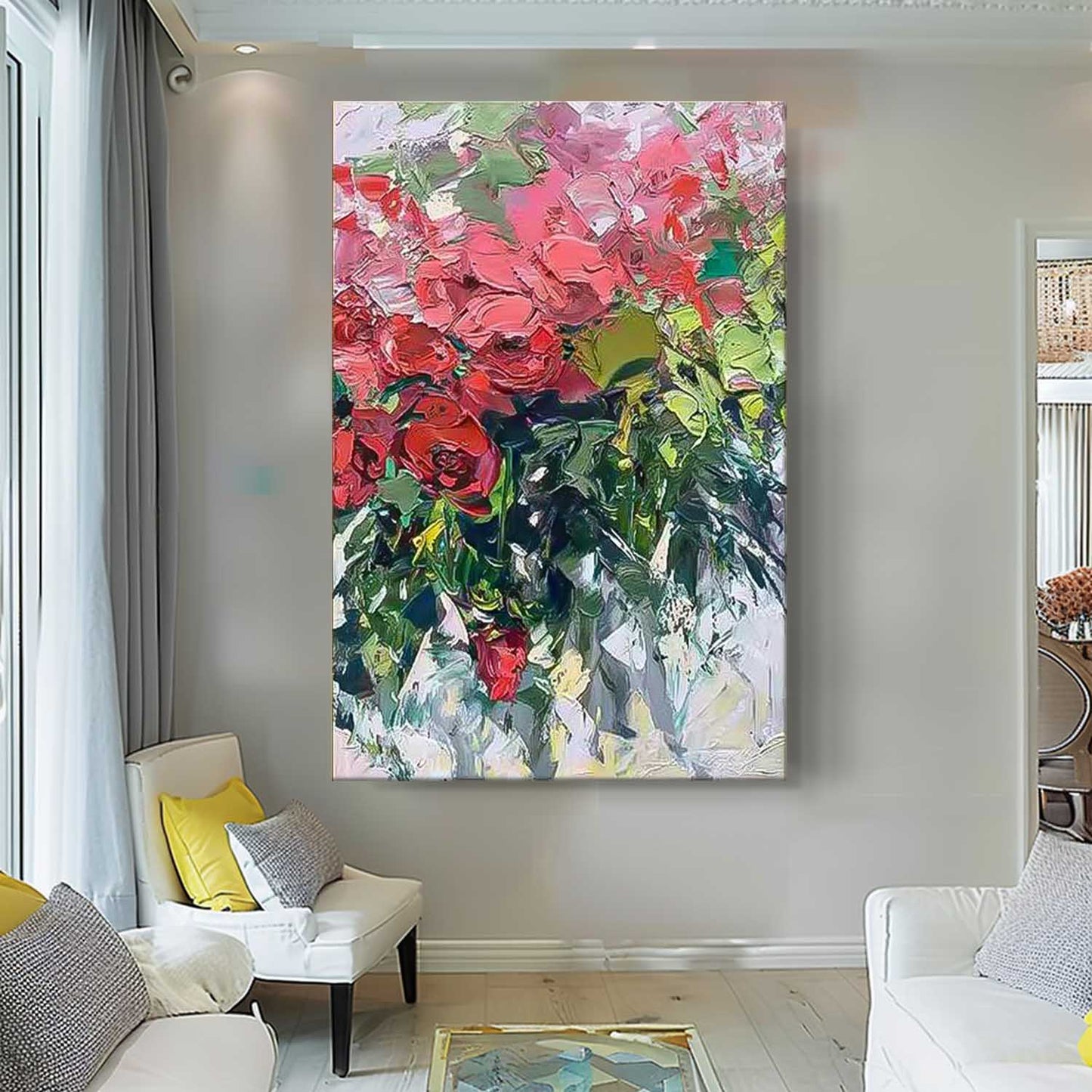 Vibrant Floral Oil Painting for Home Decor - Artistic Flower Canvas Art