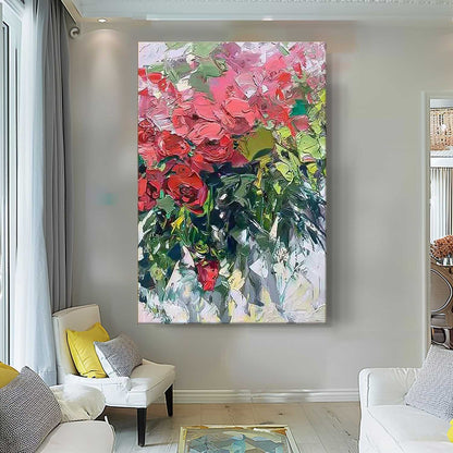 Vibrant Floral Oil Painting for Home Decor - Artistic Flower Canvas Art