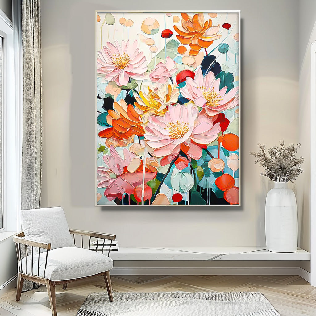 Vibrant Floral Oil Painting - Colorful Canvas Art for Home Decor and Wall Gallery