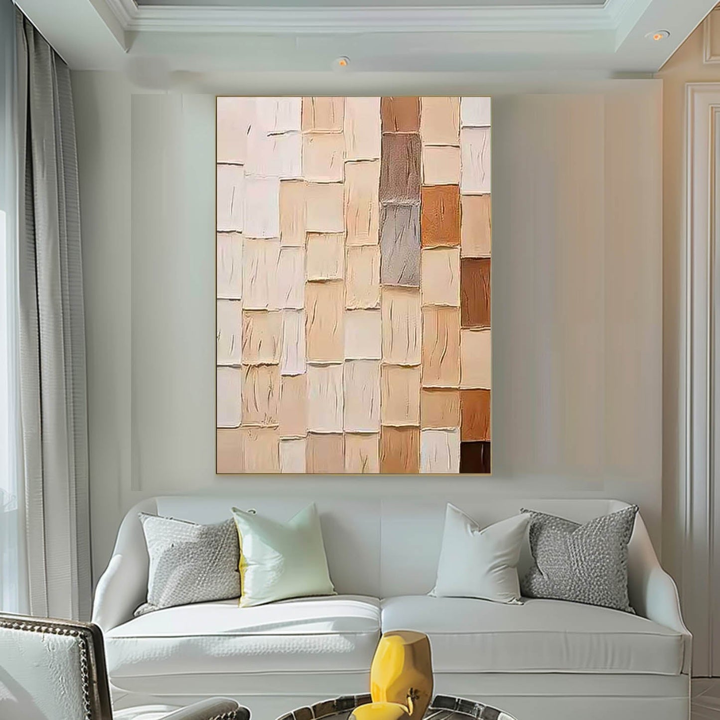 Abstract Geometric Oil Painting in Earthy Tones for Modern Home Decor