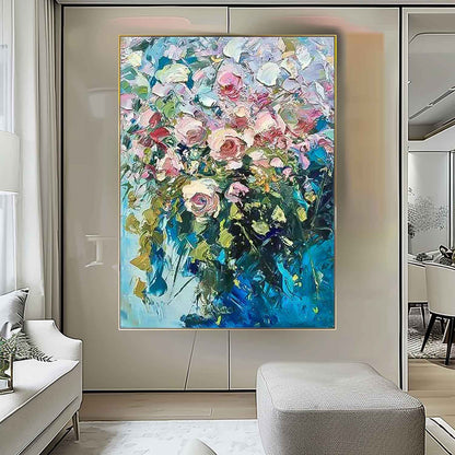 Vibrant Floral Oil Painting for Home Décor - Romantic Flower Canvas Art