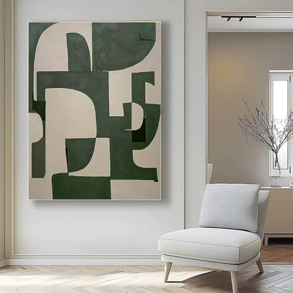 Abstract Green and White Minimalist Oil Painting for Modern Home Decor