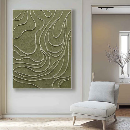 Abstract Green Textured Oil Painting for Modern Minimalist Home Decor