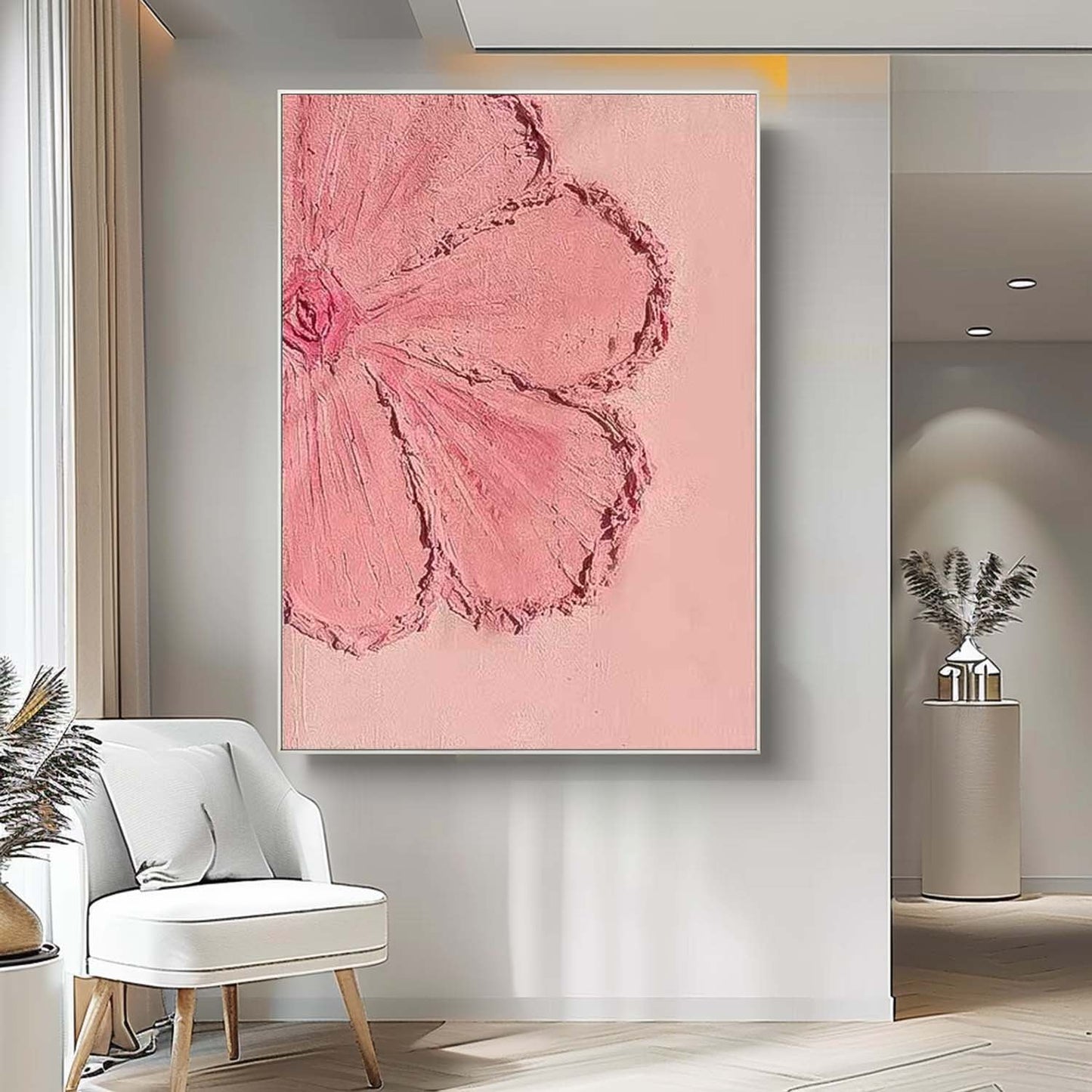 Blossoming Pink Flower Oil Painting for Elegant Home Decor