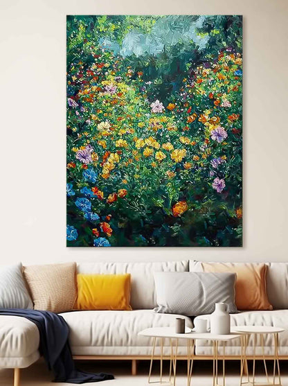 Vibrant Floral Garden Oil Painting for Home Decor and Art Lovers