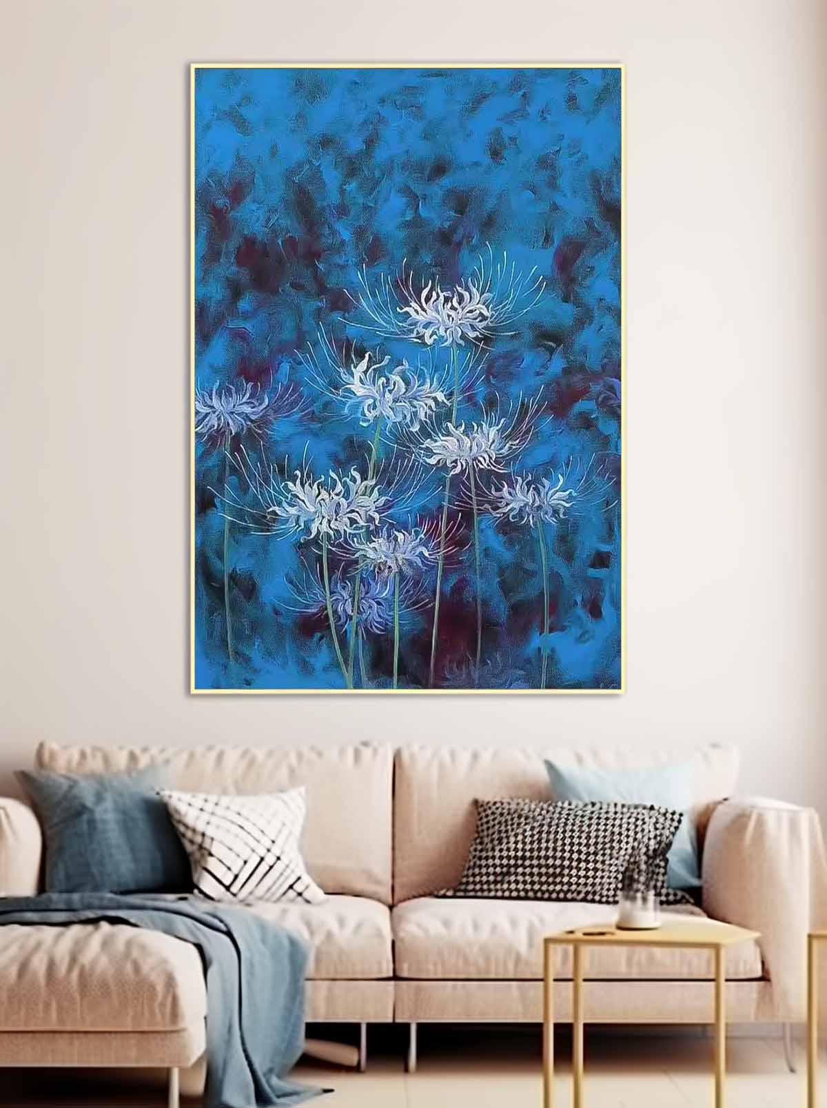 Vibrant Blue Floral Oil Painting for Elegant Home Decor