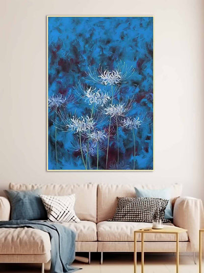 Vibrant Blue Floral Oil Painting for Elegant Home Decor