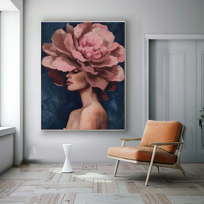 Elegant Floral Woman Portrait in Oil - Modern Canvas Art for Home Décor