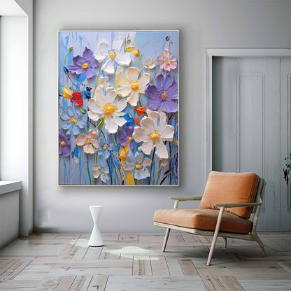 Vibrant Floral Oil Painting on Canvas - Colorful Flower Garden Art